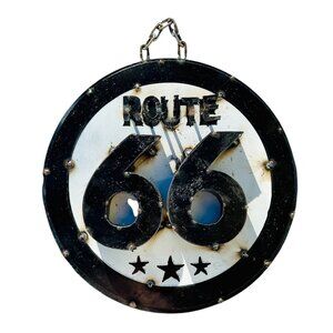 Route 66 Distressed Metal Wall Art Sign Chain Hanging  Vintage-Inspired Black &